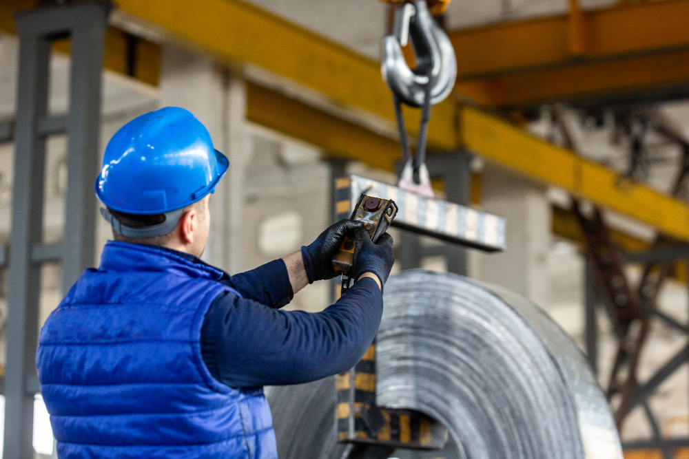 Man use hoist in warehouse